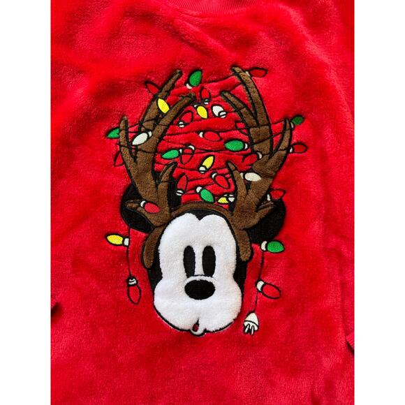 DISNEY Mickey Mouse Red Fuzzy Sweatshirt; Christmas, Holiday, Large Reindeer - Picture 4 of 9